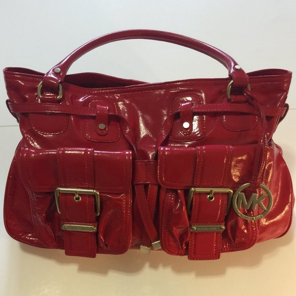 MICHAEL KORS PATENT LEATHER RED SATCHEL - Picture 1 of 6
